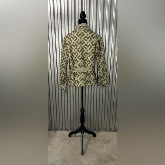 Women’s Green Geometric Retro Maralyce Ferree Polyester Button Down Coat Small - Picture 2 of 4